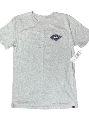 Quiksilver Grey Blue Red Graphic Surf Logo Short Sleeve Shirt Boys Medium NWT